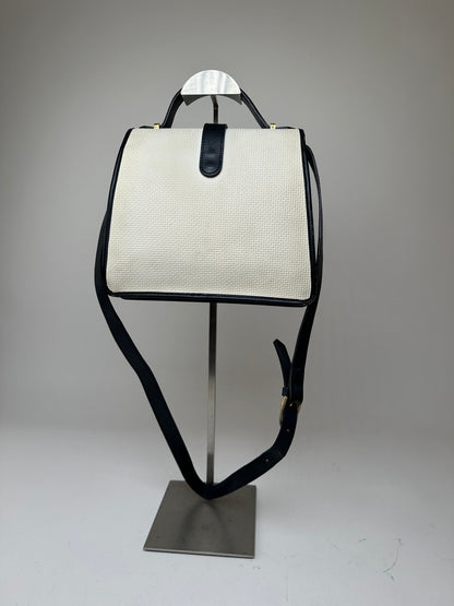 Vintage Yves Saint Laurent 2Way Canvas Leather Flap Bag White Navy