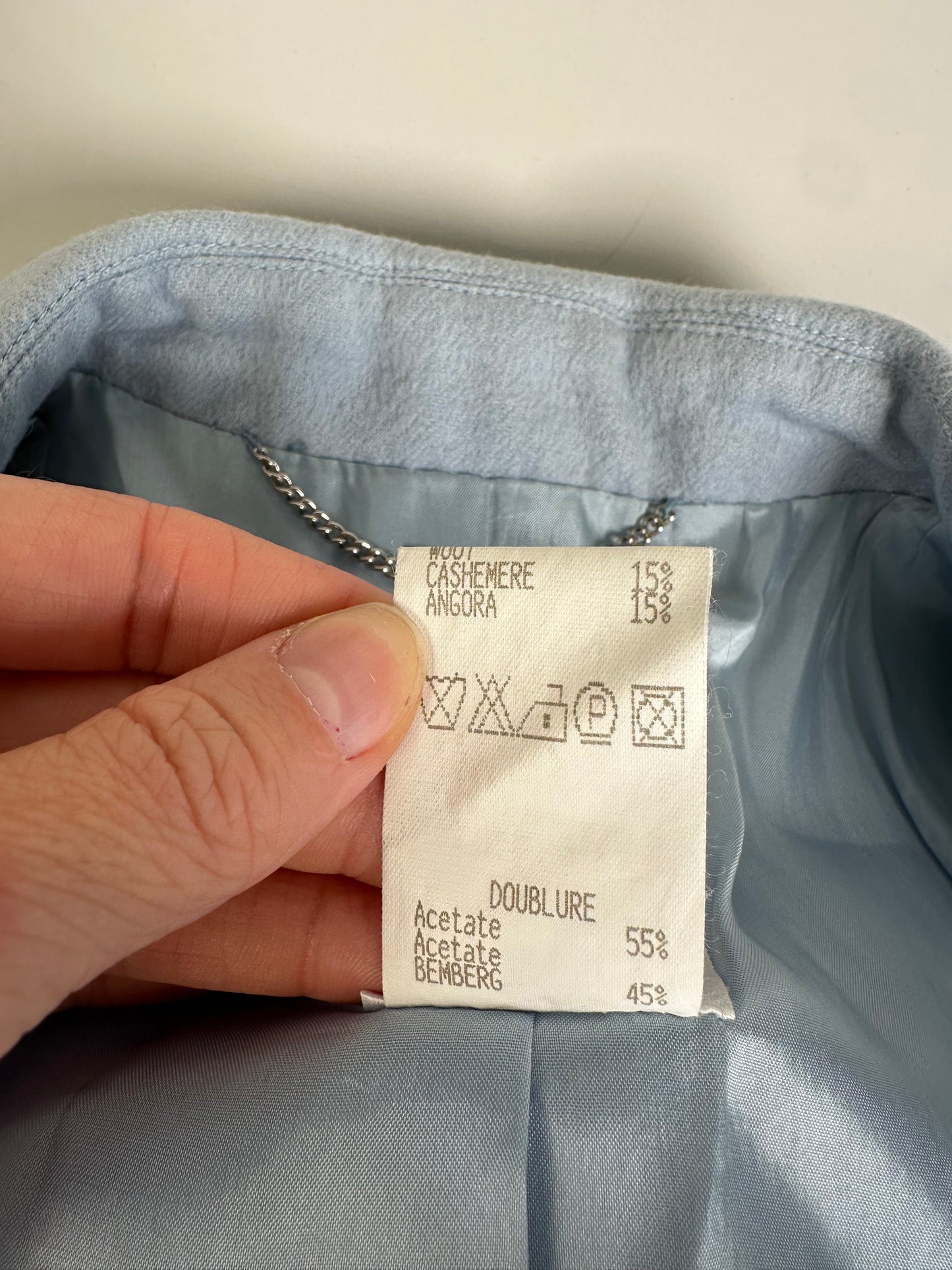 Vintage Celine Cashmere Angora Blazer Light Blue XL