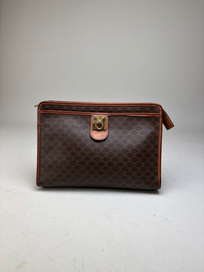 Vintage Celine Coated Canvas Cosmetic Case Brown Tan Gold