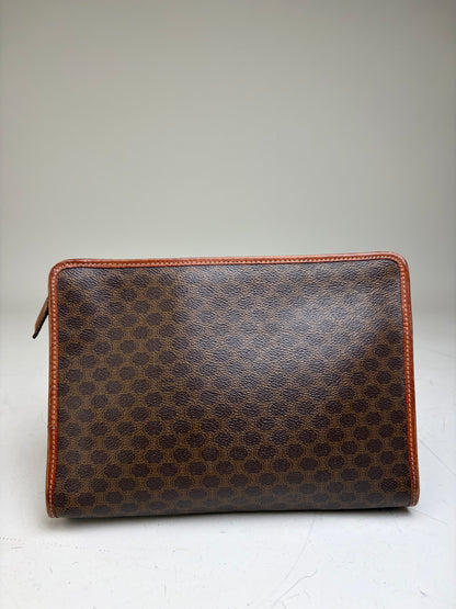 Vintage Celine Coated Canvas Cosmetic Case Brown Tan Gold