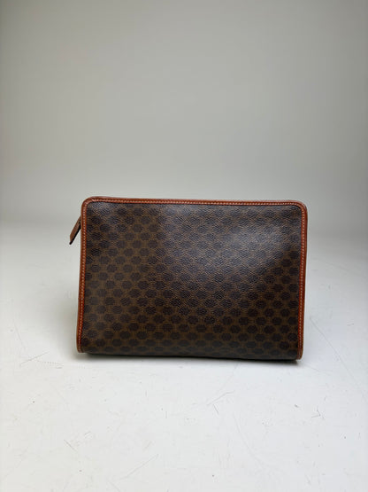 Vintage Celine Coated Canvas Cosmetic Case Brown Tan Gold