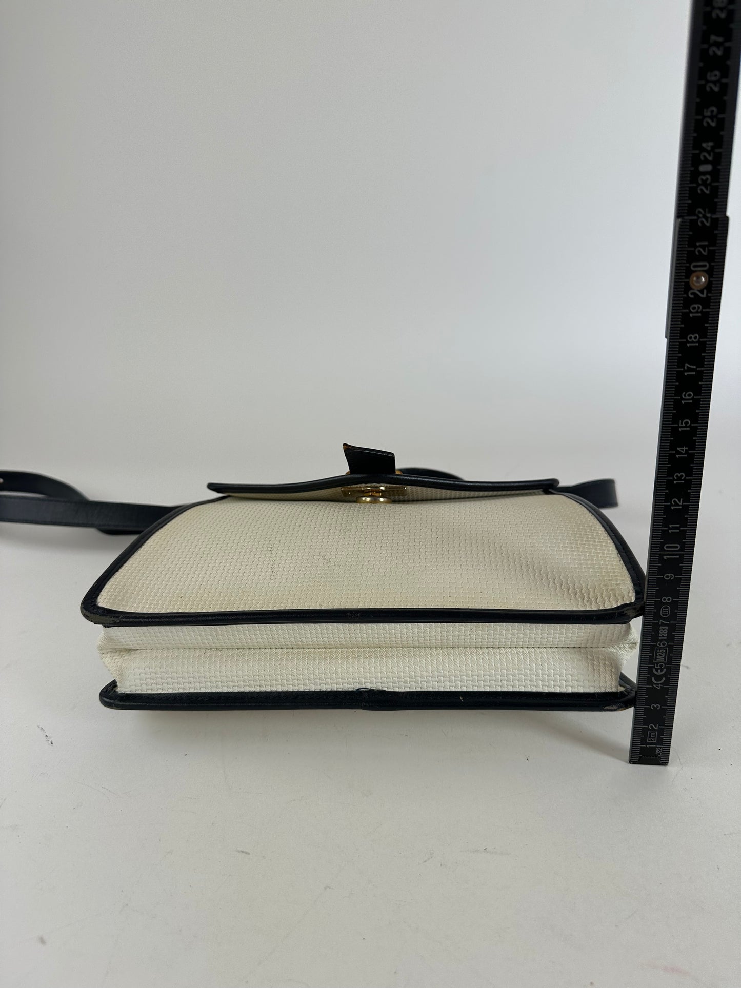 Vintage Yves Saint Laurent 2Way Canvas Leather Flap Bag White Navy