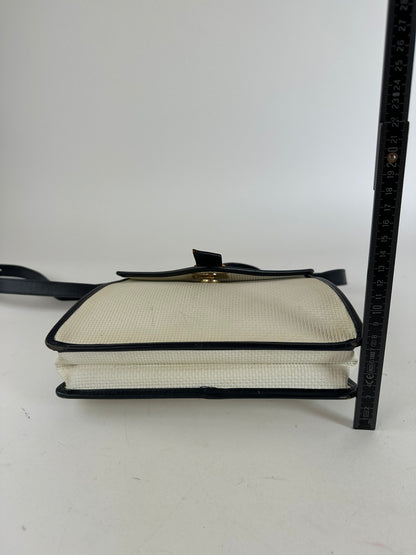 Vintage Yves Saint Laurent 2Way Canvas Leather Flap Bag White Navy