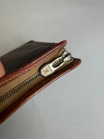 Vintage Celine Coated Canvas Cosmetic Case Brown Tan Gold