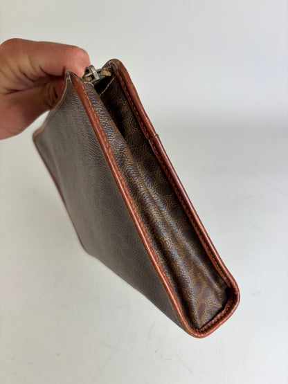 Vintage Celine Coated Canvas Cosmetic Case Brown Tan Gold