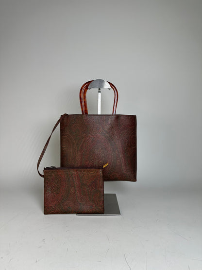 Vintage Etro Paisley Coated Canvas Tote Burgundy Rust
