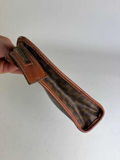 Vintage Celine Coated Canvas Cosmetic Case Brown Tan Gold