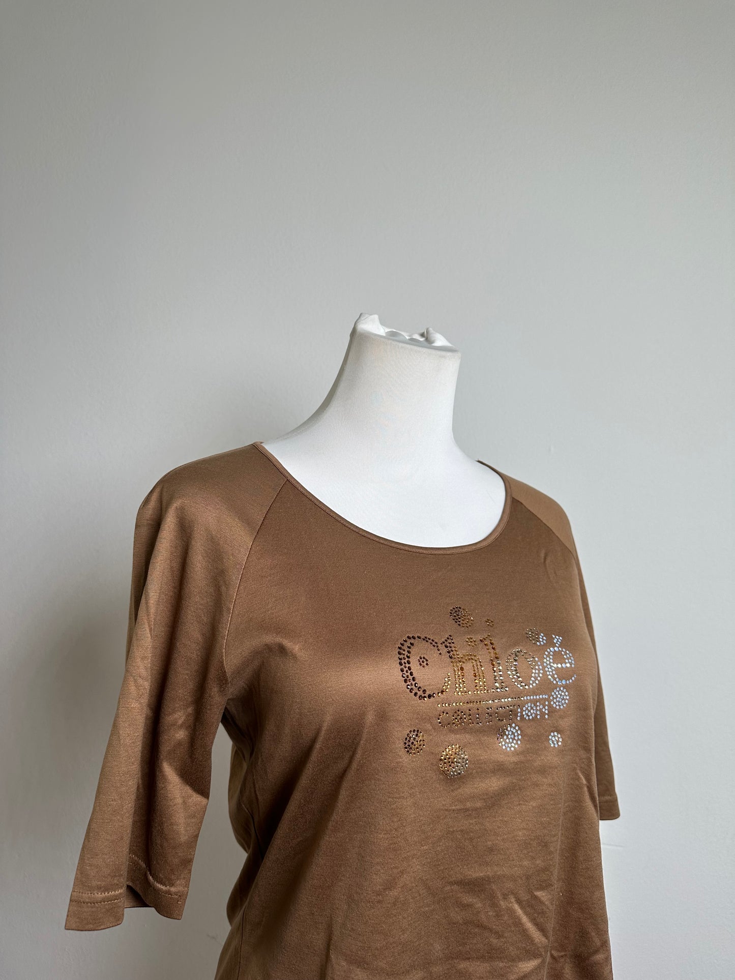 Vintage Chloé Embellished Logo Cotton Top Brown M