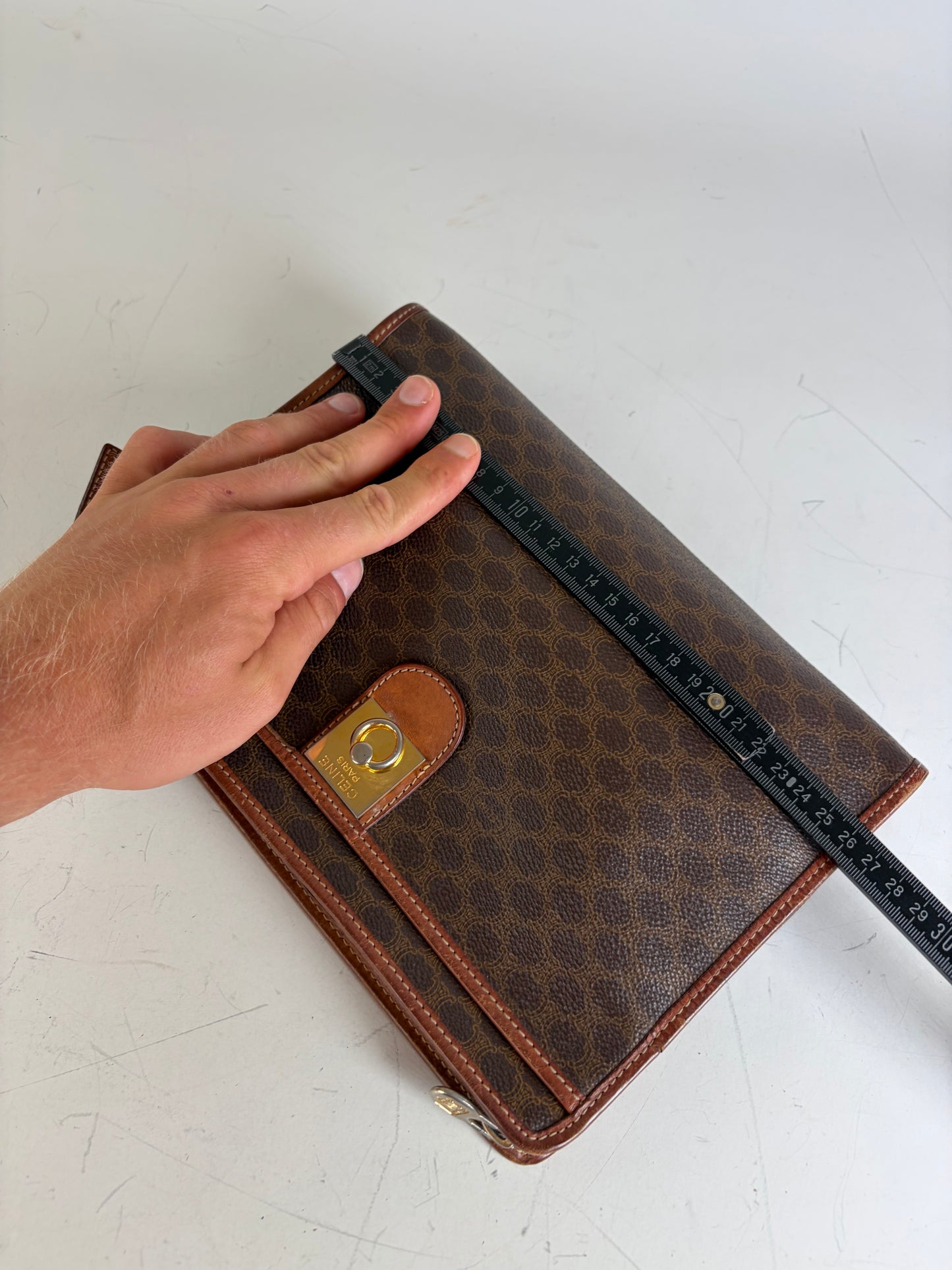 Vintage Celine Coated Canvas Cosmetic Case Brown Tan Gold