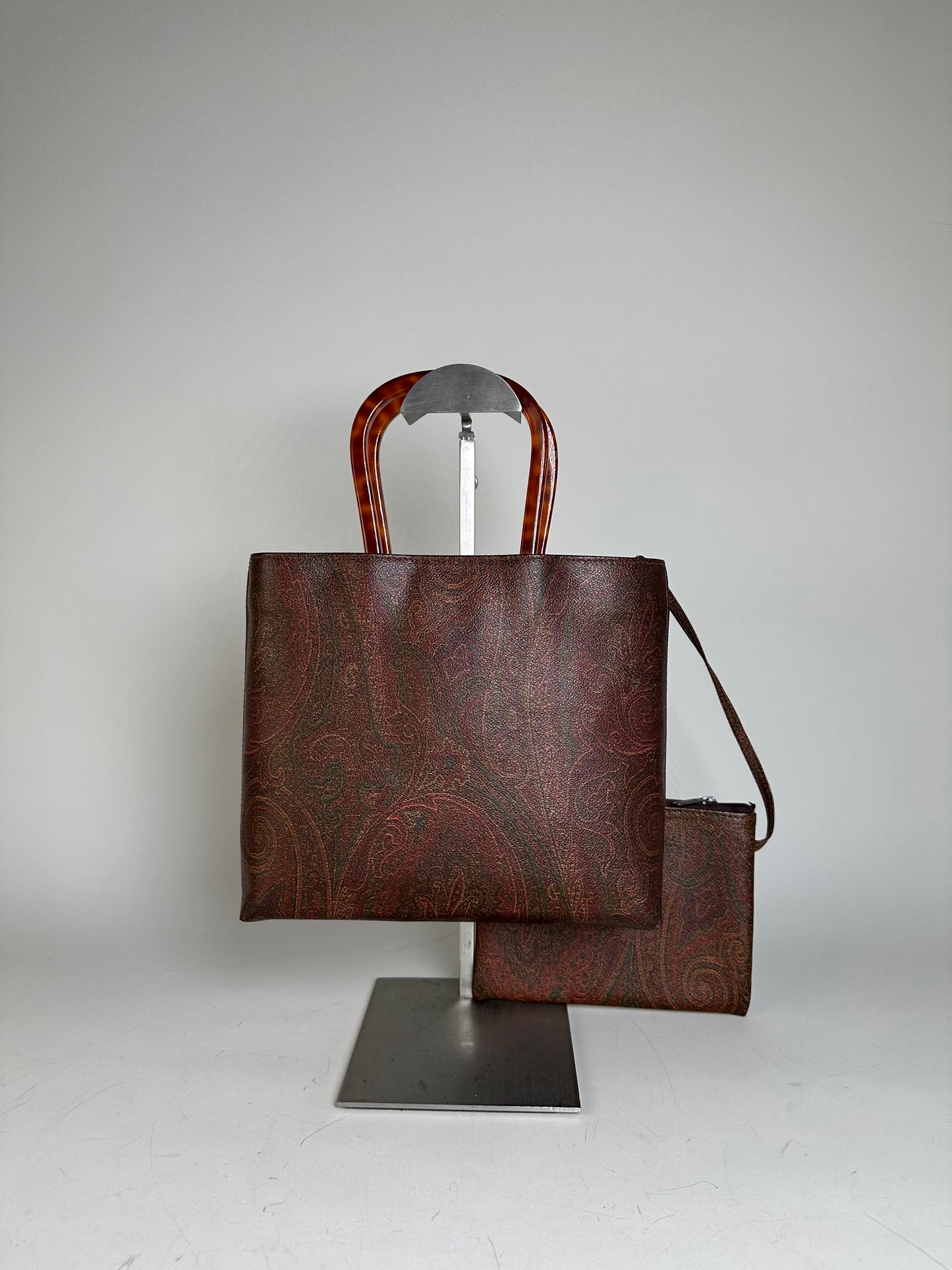 Vintage Etro Paisley Coated Canvas Tote Burgundy Rust