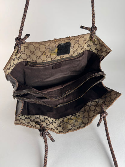 Vintage Gucci Monogram Tote Bag Beige Brown