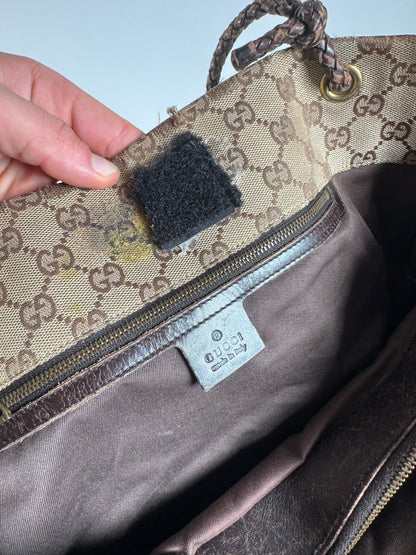 Vintage Gucci Monogram Tote Bag Beige Brown