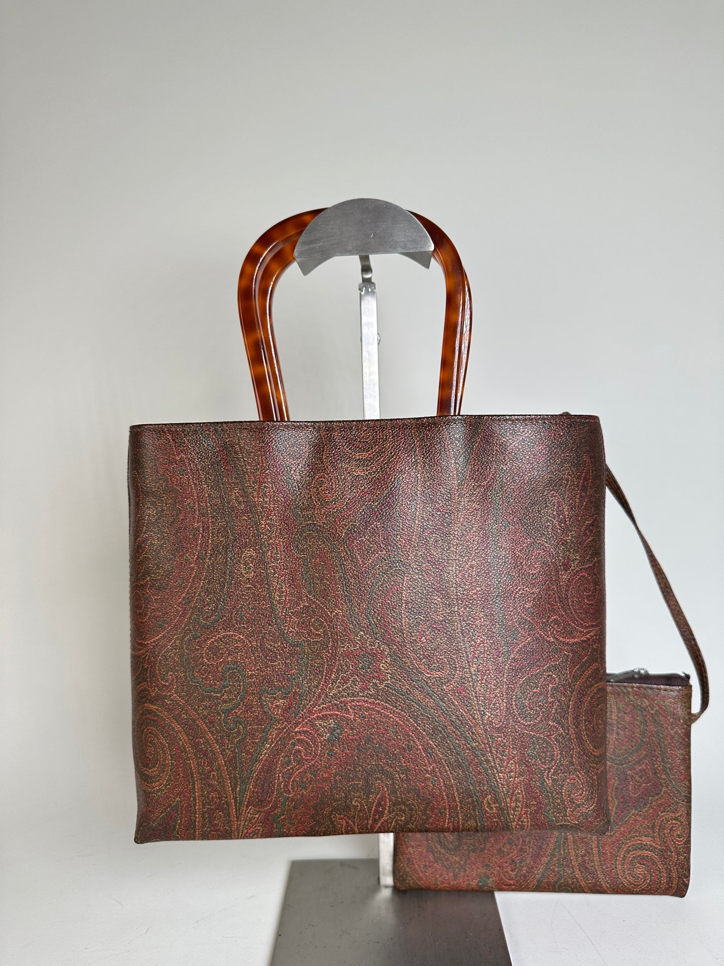 Vintage Etro Paisley Coated Canvas Tote Burgundy Rust