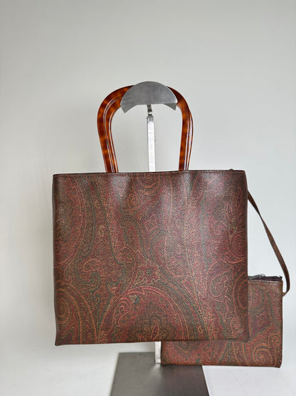 Vintage Etro Paisley Coated Canvas Tote Burgundy Rust