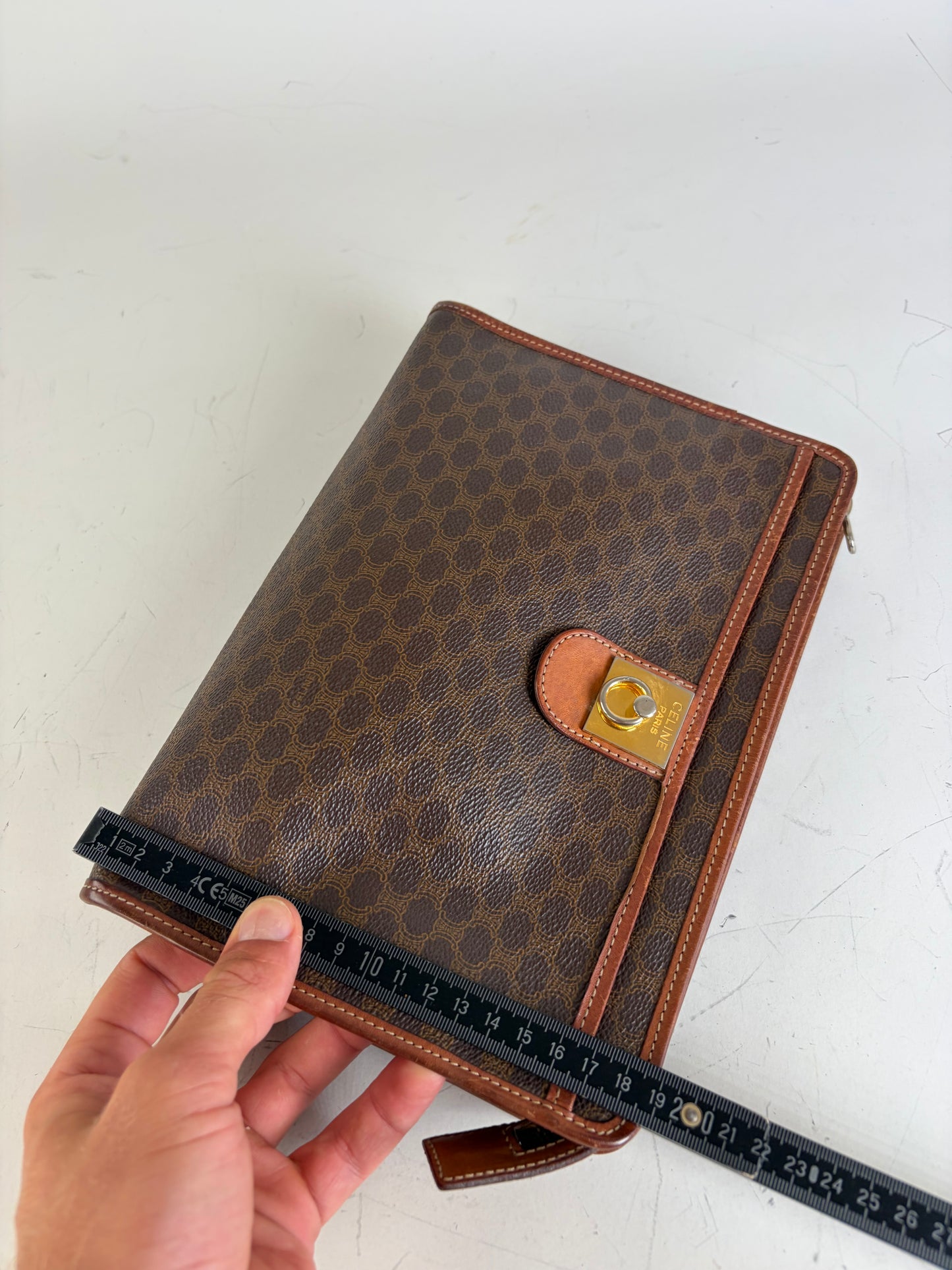 Vintage Celine Coated Canvas Cosmetic Case Brown Tan Gold
