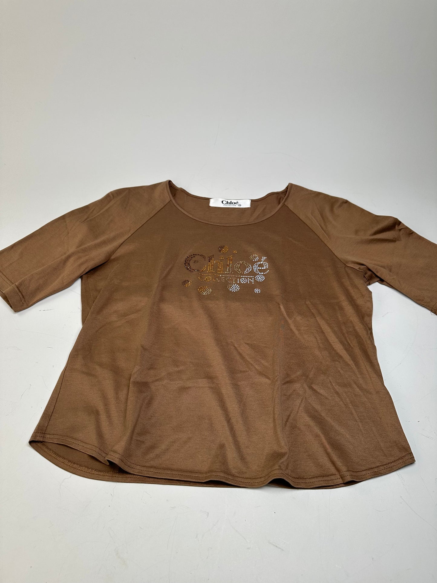 Vintage Chloé Embellished Logo Cotton Top Brown M