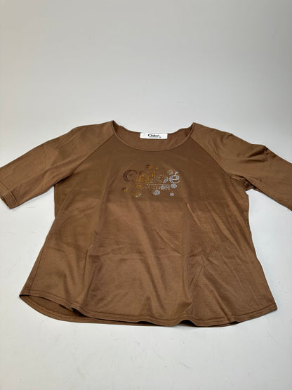 Vintage Chloé Embellished Logo Cotton Top Brown M