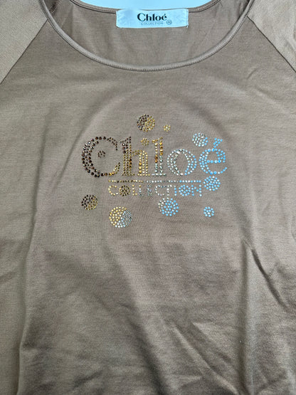 Vintage Chloé Embellished Logo Cotton Top Brown M