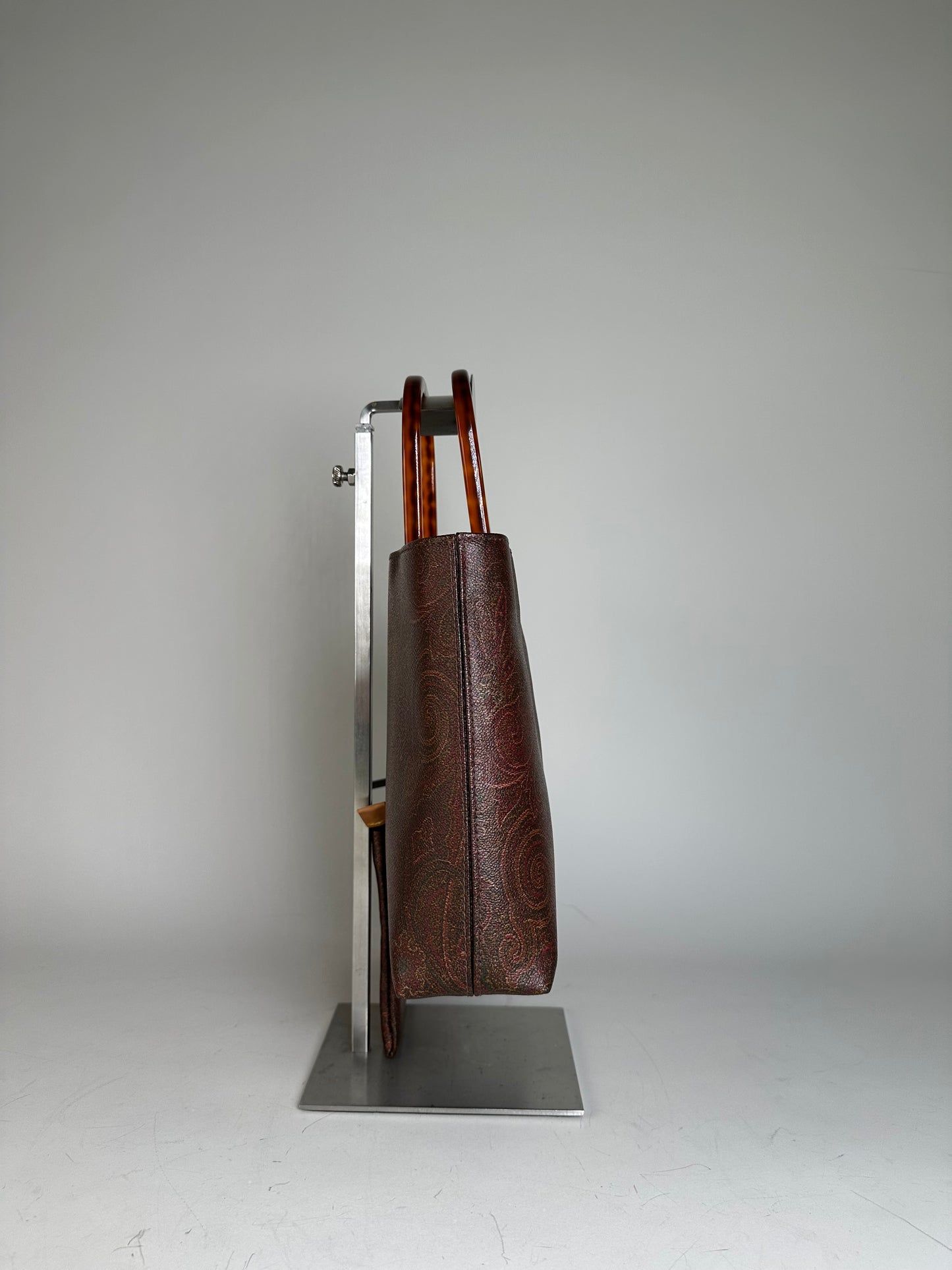 Vintage Etro Paisley Coated Canvas Tote Burgundy Rust