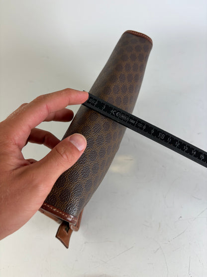 Vintage Celine Coated Canvas Cosmetic Case Brown Tan Gold