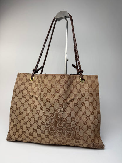 Vintage Gucci Monogram Tote Bag Beige Brown