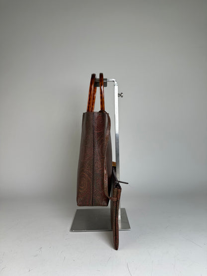 Vintage Etro Paisley Coated Canvas Tote Burgundy Rust