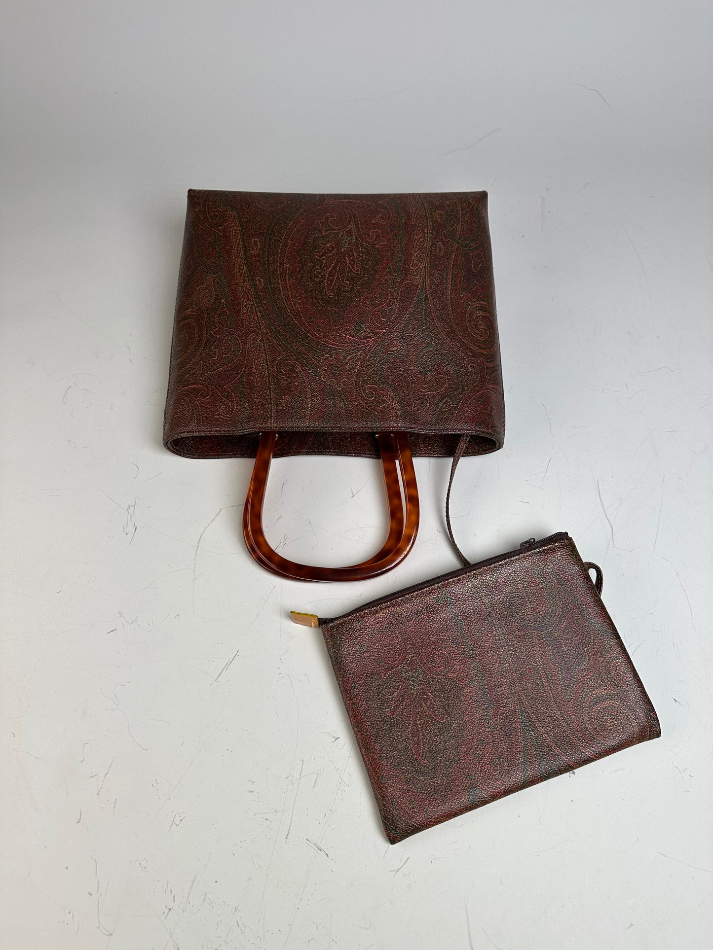 Vintage Etro Paisley Coated Canvas Tote Burgundy Rust