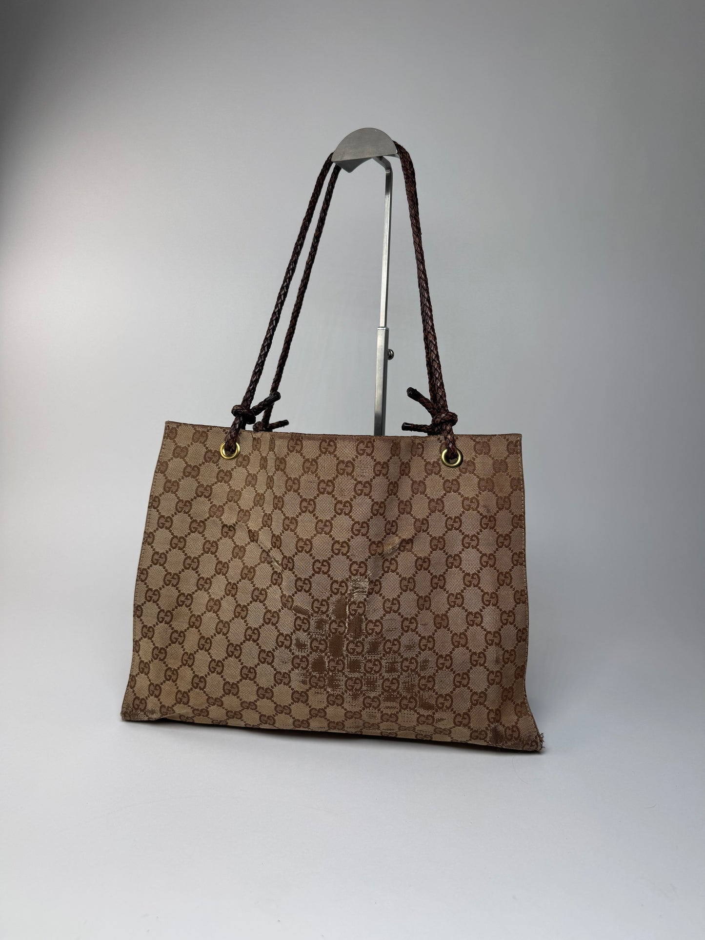 Vintage Gucci Monogram Tote Bag Beige Brown