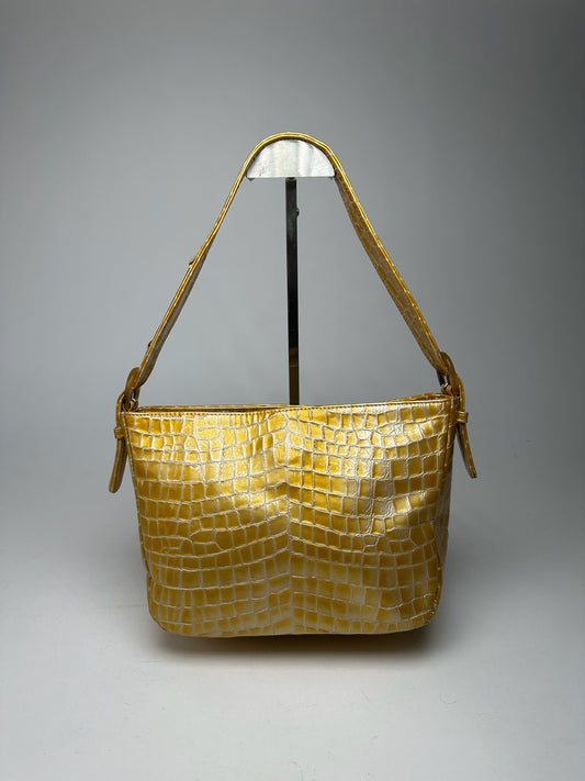 Vintage Givenchy Patent Leather Crocodile emblossed bag golden