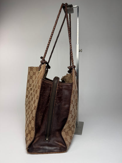 Vintage Gucci Monogram Tote Bag Beige Brown
