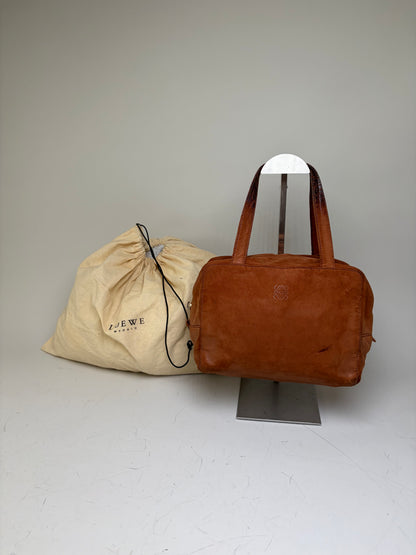 Vintage Loewe Suede Leather Handbag Brown Gold