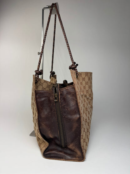 Vintage Gucci Monogram Tote Bag Beige Brown
