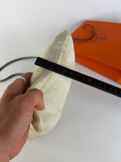 Vintage Hermes Hermès Herringbone Cotton Drawstring Pouch Beige Blue