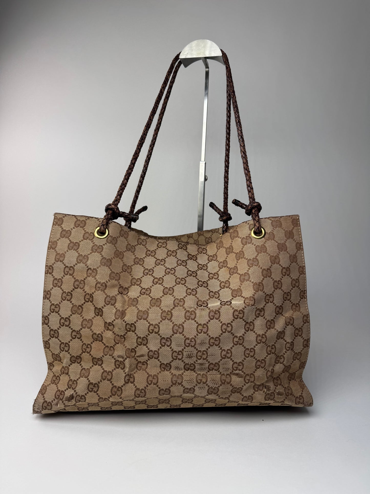 Vintage Gucci Monogram Tote Bag Beige Brown