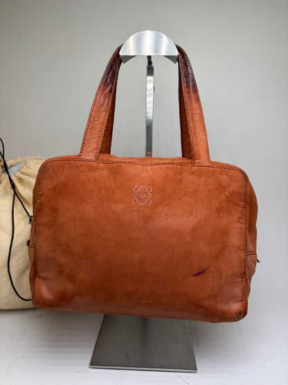 Vintage Loewe Suede Leather Handbag Brown Gold
