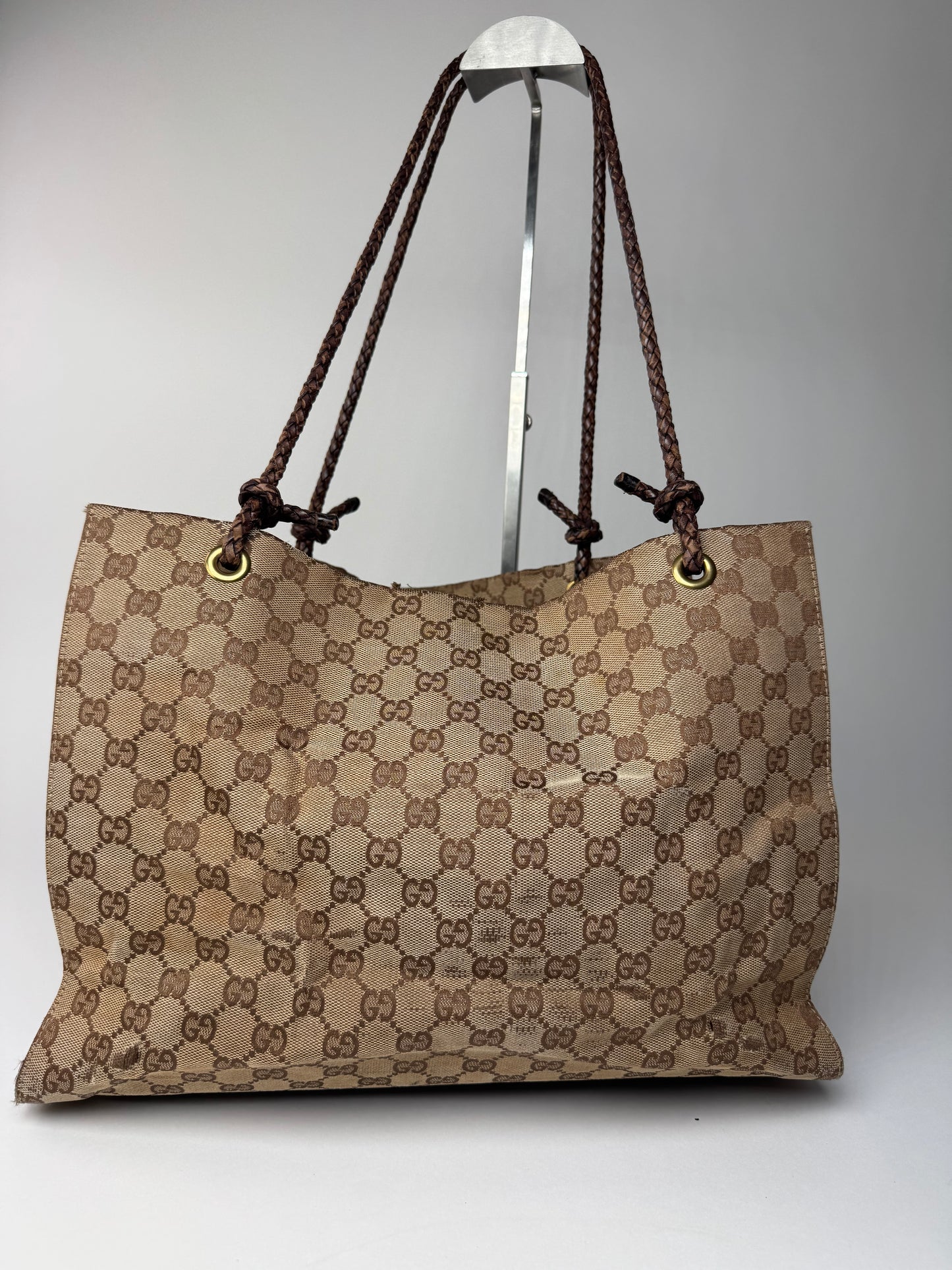 Vintage Gucci Monogram Tote Bag Beige Brown