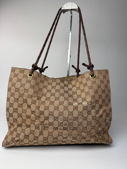 Vintage Gucci Monogram Tote Bag Beige Brown