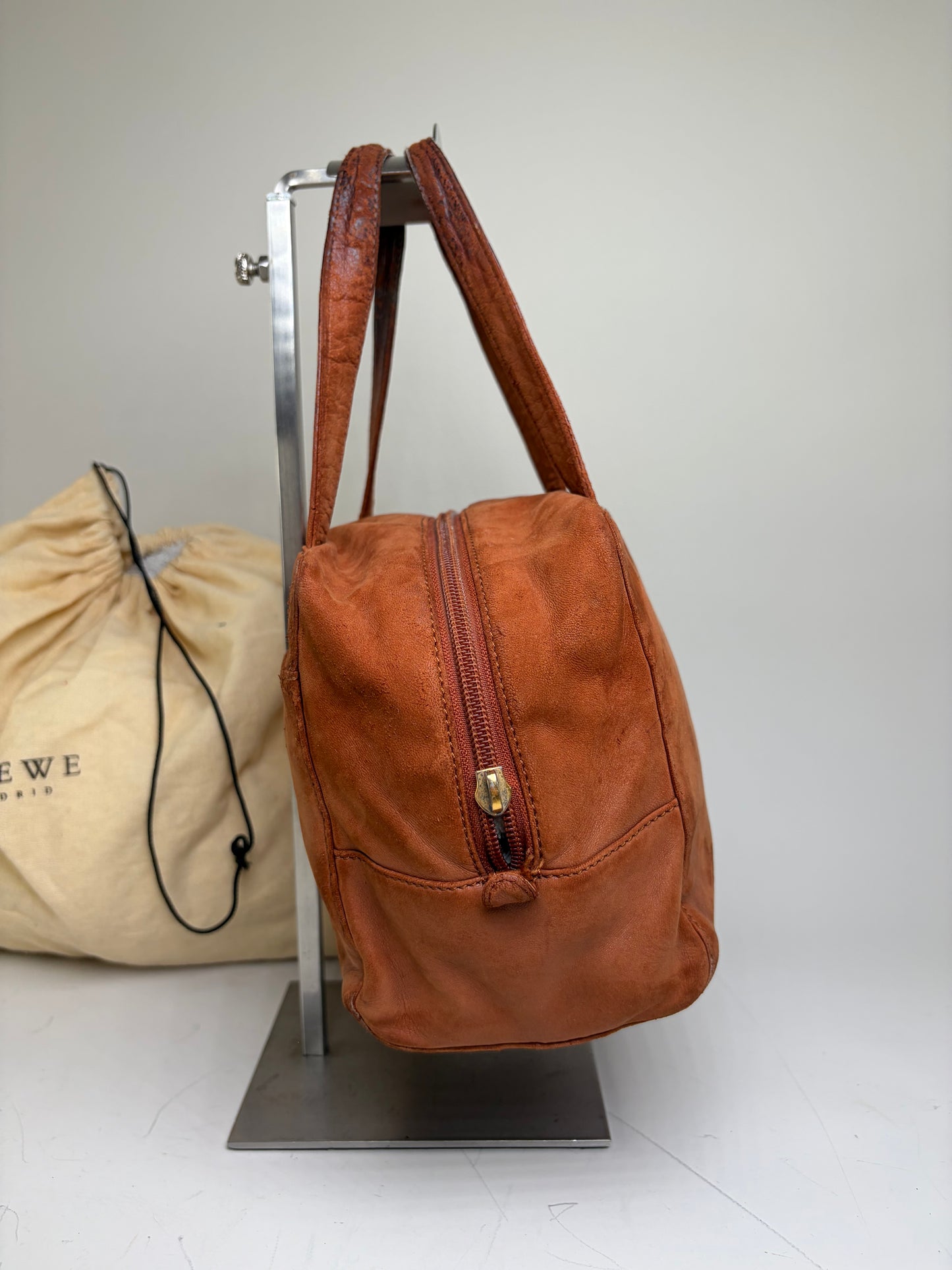 Vintage Loewe Suede Leather Handbag Brown Gold