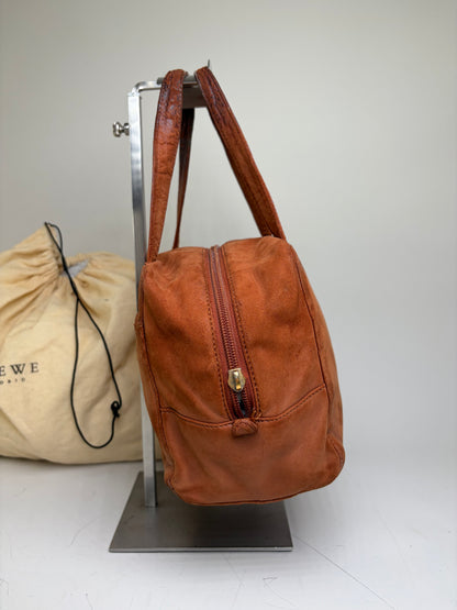 Vintage Loewe Suede Leather Handbag Brown Gold