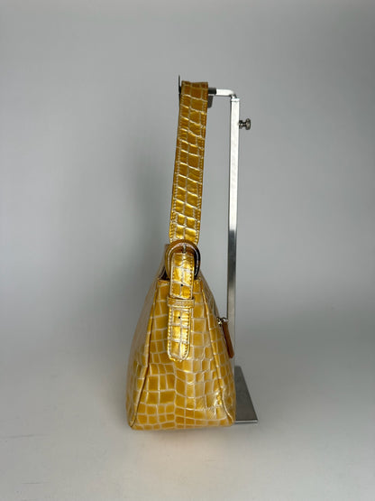 Vintage Givenchy Patent Leather Crocodile emblossed bag golden