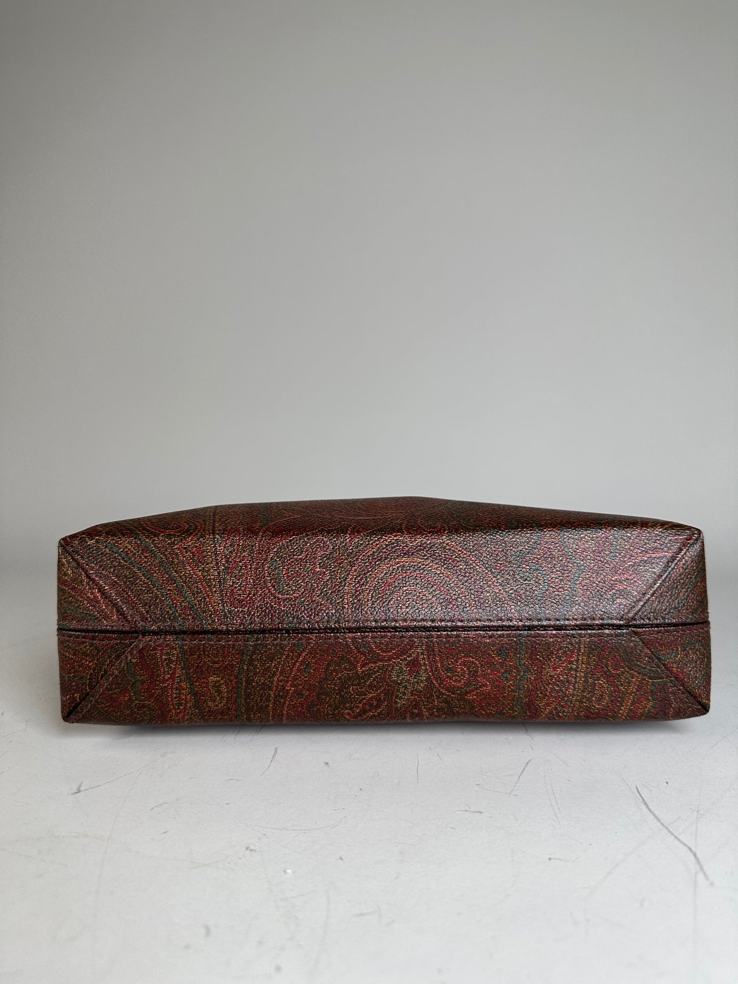 Vintage Etro Paisley Coated Canvas Tote Burgundy Rust
