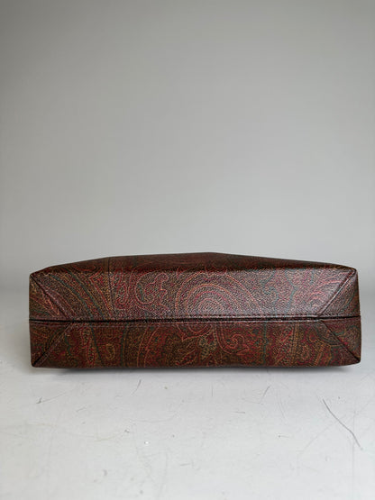Vintage Etro Paisley Coated Canvas Tote Burgundy Rust