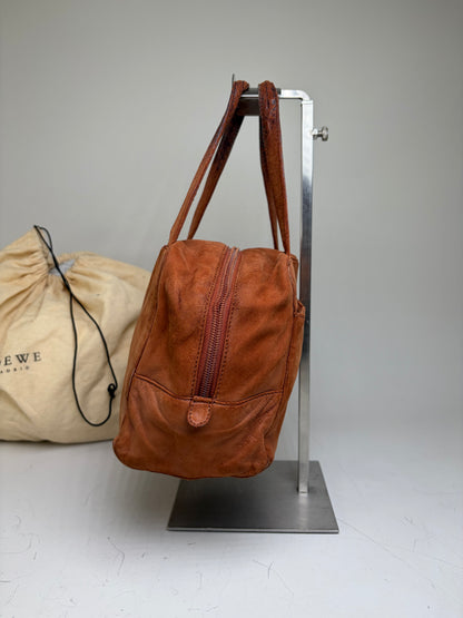 Vintage Loewe Suede Leather Handbag Brown Gold