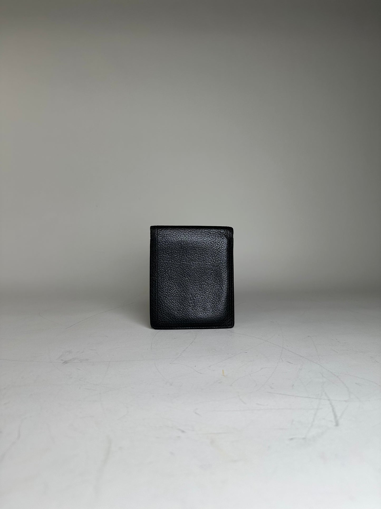 Vintage Saint Laurent Textured Leather Wallet Black Silver