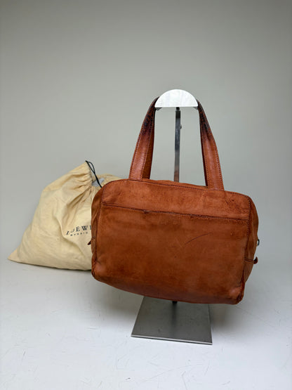 Vintage Loewe Suede Leather Handbag Brown Gold