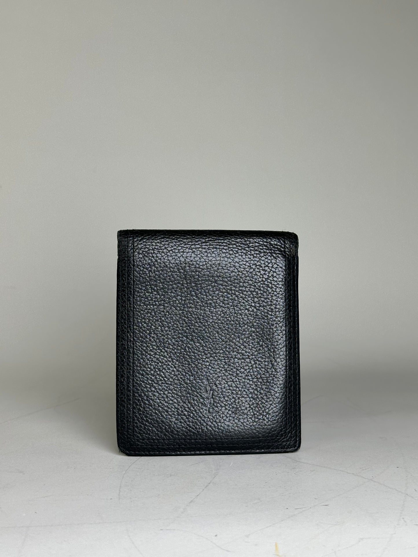 Vintage Saint Laurent Textured Leather Wallet Black Silver