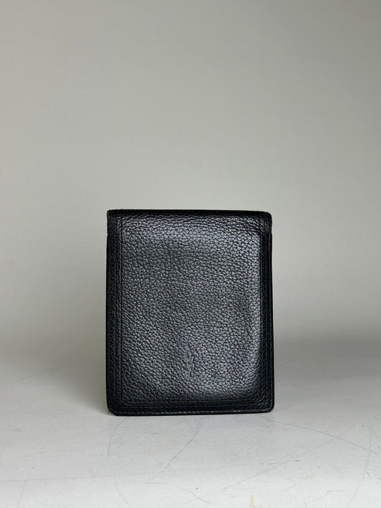Vintage Saint Laurent Textured Leather Wallet Black Silver