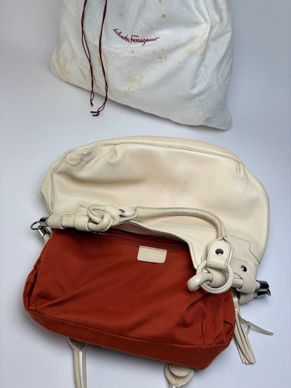 Vintage Ferragamo Soft Leather Hobo Bag Mid-2000s Ivory