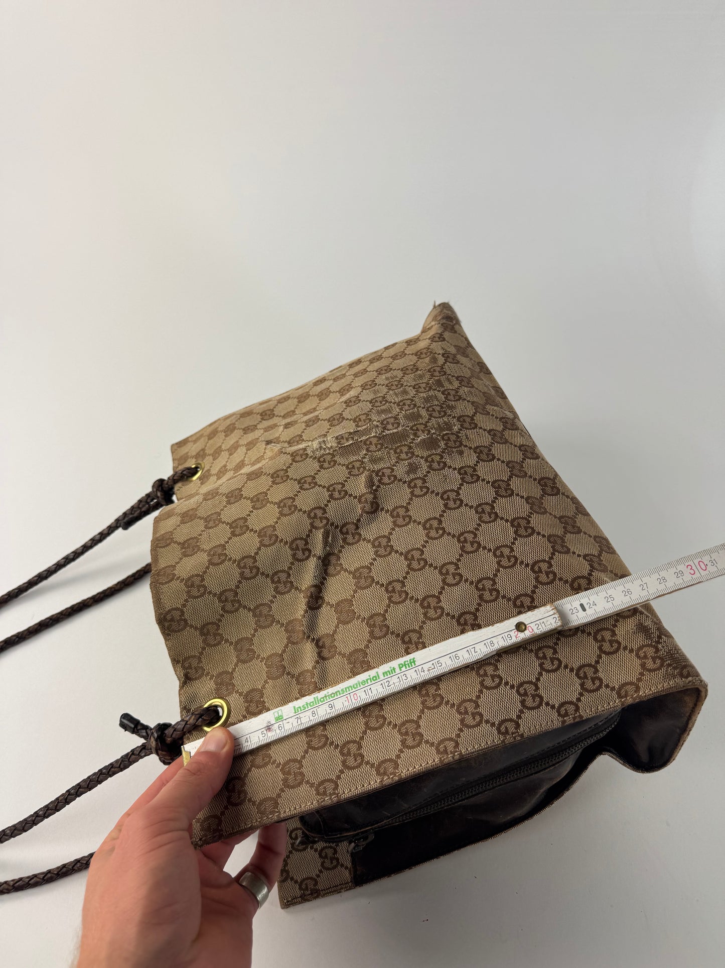 Vintage Gucci Monogram Tote Bag Beige Brown