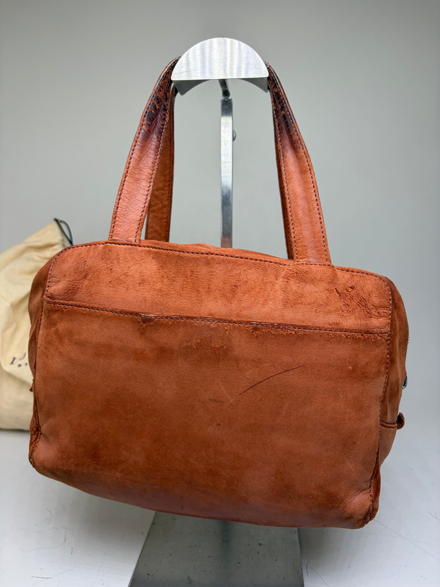 Vintage Loewe Suede Leather Handbag Brown Gold